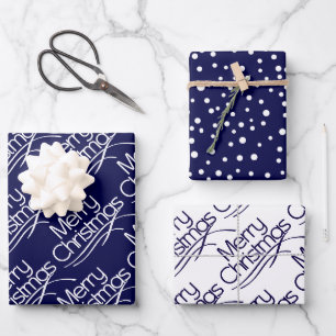 Feuille De Papier Cadeau Vacances de Noël bleu marine et période de vacance