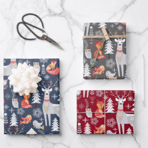 Feuille De Papier Cadeau Vacances de Noël des animaux des bois scandinaves