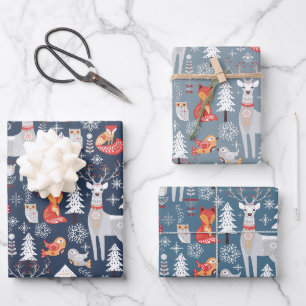 Feuille De Papier Cadeau Vacances de Noël des animaux des bois scandinaves