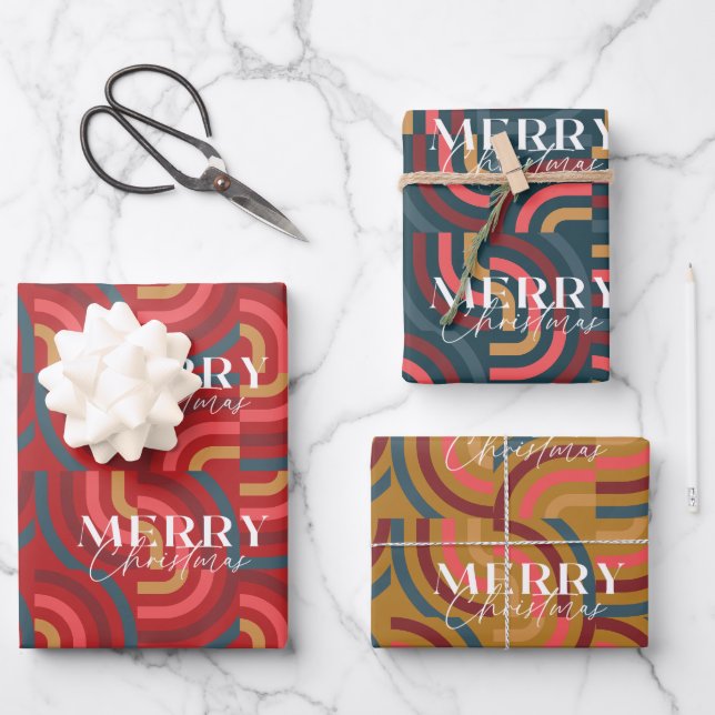 Feuille De Papier Cadeau Vacances de Noël Géométrique Maximale Rétro (Recto)