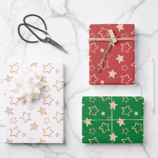 Feuille De Papier Cadeau Vacances de Noël Gold Stars (Recto)