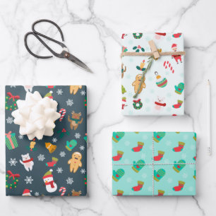 Feuille De Papier Cadeau Vacances de Noël Joli Hiver Père Noël Snowman Enfa
