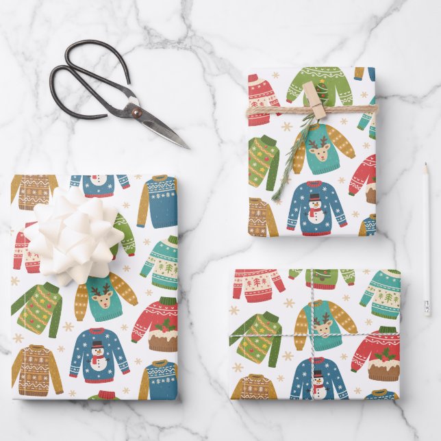 Feuille De Papier Cadeau Vacances de Noël moches mais mignonnes (Recto)