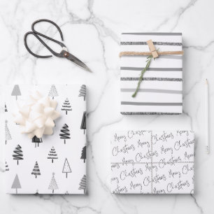 Feuille De Papier Cadeau Vacances de Noël noir et blanc 