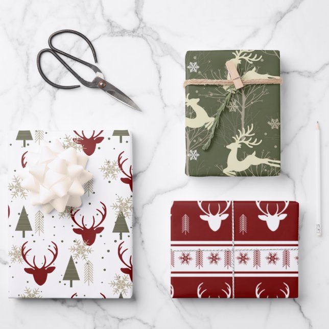 Feuille De Papier Cadeau Vacances de Noël Reindeer Bois d'hiver (Recto)