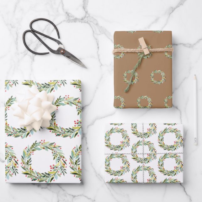 Feuille De Papier Cadeau Vacances de Noël Verdure Wreath (Recto)