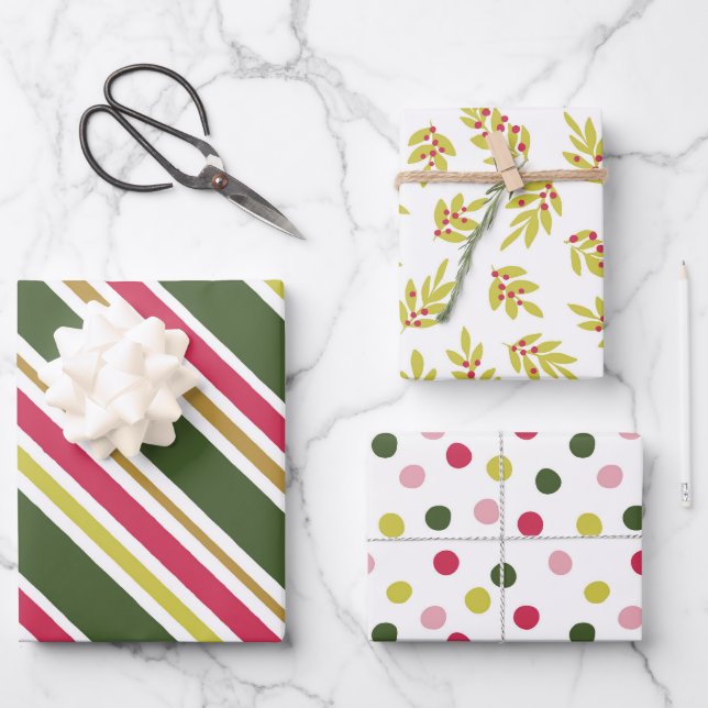 Feuille De Papier Cadeau Vacances de Noël vert Hot Pink (Recto)
