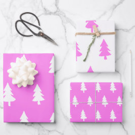 Feuille De Papier Cadeau Vacances d'hiver pin motif rose chaud