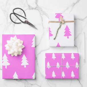 Feuille De Papier Cadeau Vacances d'hiver pin motif rose chaud