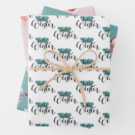 Feuille De Papier Cadeau Vacances d'hiver rose vert