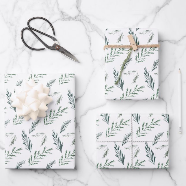 Feuille De Papier Cadeau Vacances Élégantes Peintes Pinèdes d'hiver (Recto)