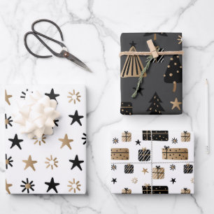 Feuille De Papier Cadeau vacances en or noir moderne
