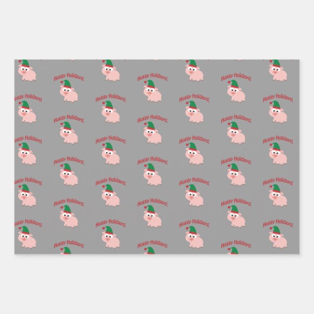 Feuille De Papier Cadeau Vacances Génies ! Elf Pig (Devant)
