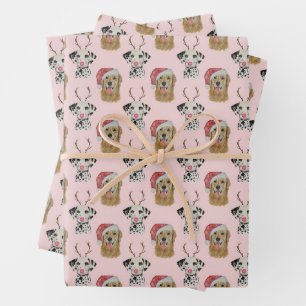 Feuille De Papier Cadeau Vacances Golden Retriever et Dalmation