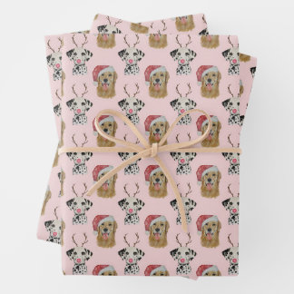 Feuille De Papier Cadeau Vacances Golden Retriever et Dalmation