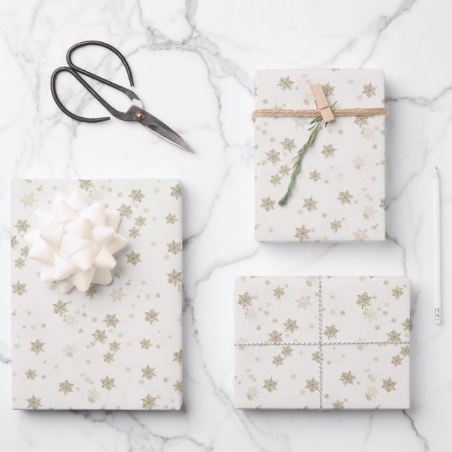 Feuille De Papier Cadeau Vacances neige dorée (Recto)