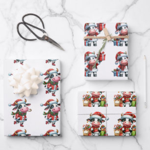 Feuille De Papier Cadeau Vache bébé (veau) Enfants de Noël