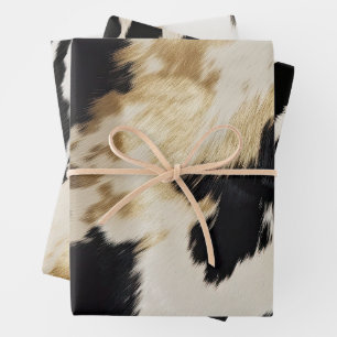 Feuille De Papier Cadeau Vache blanche noire