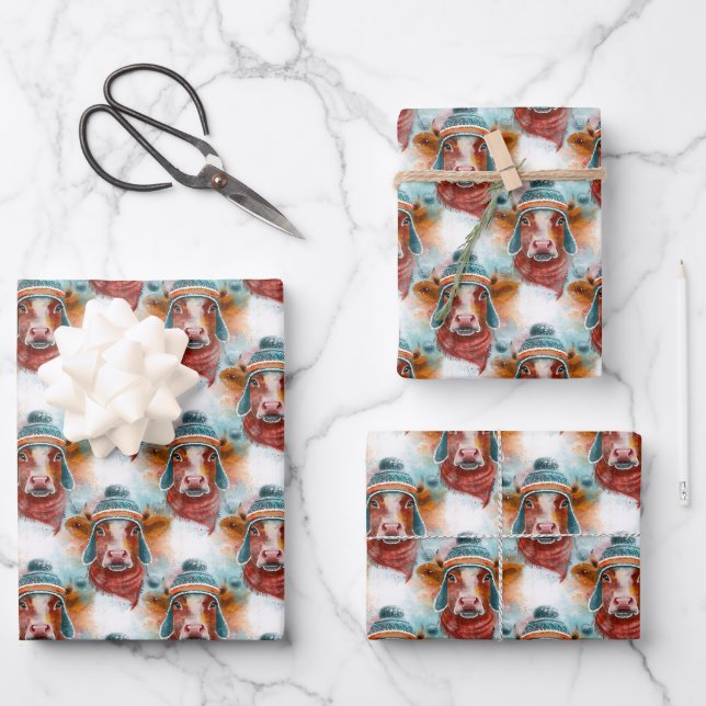 Feuille De Papier Cadeau Vache Mignonne Dans Un Toboggan (Recto)