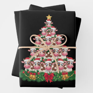 Feuille De Papier Cadeau Vache Noël Arbre drôle Vache Lover Vache Noël