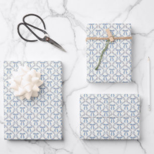 Feuille De Papier Cadeau Vaches Coquette Bleues, Trellis, Preppy