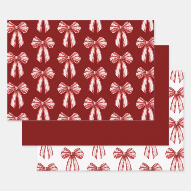 Feuille De Papier Cadeau Vaches de menthe blanche rouge Noël (Lot)