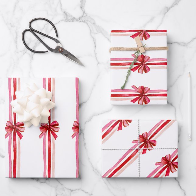 Feuille De Papier Cadeau Vaches de Noël roses et rouges (Recto)