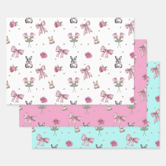 Feuille De Papier Cadeau Vaches, lapins et fleurs (Lot)