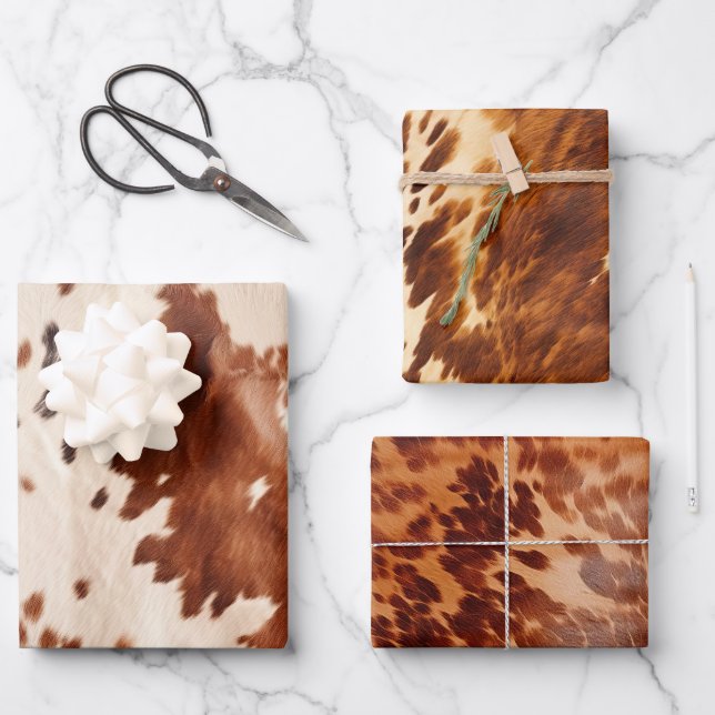 Feuille De Papier Cadeau Vachette blanche Brown (Recto)