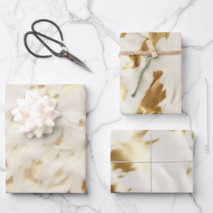 Feuille De Papier Cadeau Vachette blanche en or à la crème occidentale
