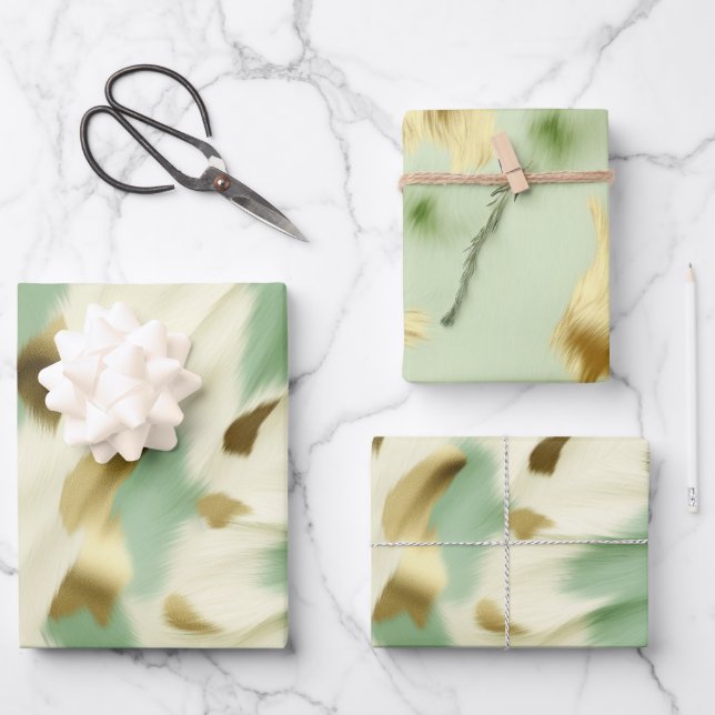 Feuille De Papier Cadeau Vachette blanche verte à la menthe (Recto)