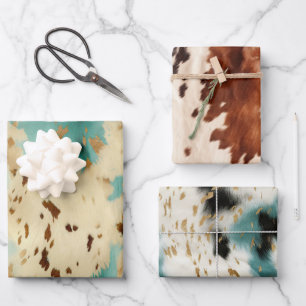 Feuille De Papier Cadeau Vachure d'or blanc turquoise