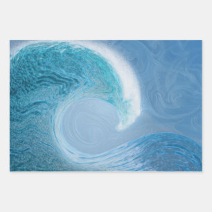 Feuille De Papier Cadeau Vague Bleue Artistique
