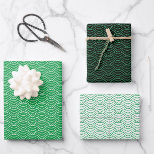 Feuille De Papier Cadeau Vague japonaise moderne verte noire blanche