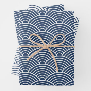 Feuille De Papier Cadeau Vague japonaise Seigaiha bleu marine