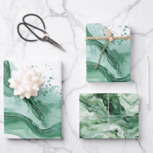Feuille De Papier Cadeau Vague Verte Anniversaire Abstrait