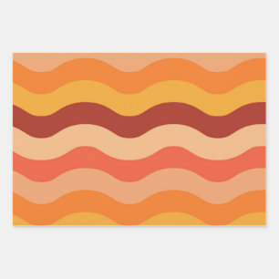 Feuille De Papier Cadeau Vagues abstraites groovy rétro des années 70 orang