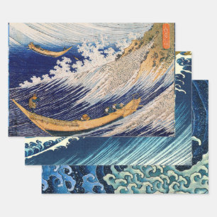 Feuille De Papier Cadeau Vagues océaniques Hokusai Bateaux en mer