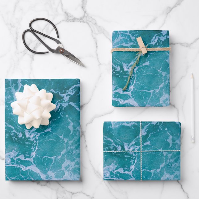 Feuille De Papier Cadeau Vagues profondes de l'océan bleu (Recto)