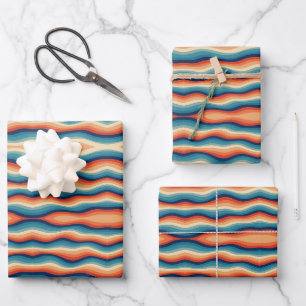 Feuille De Papier Cadeau Vagues Rétro Colorées Vintage
