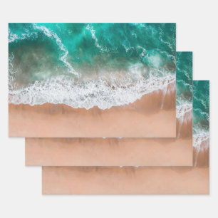 Feuille De Papier Cadeau Vagues sur la plage de sable