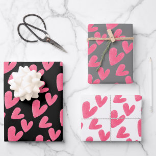 Feuille De Papier Cadeau Valentines Coeurs Peint à la main Motif d'aquarell