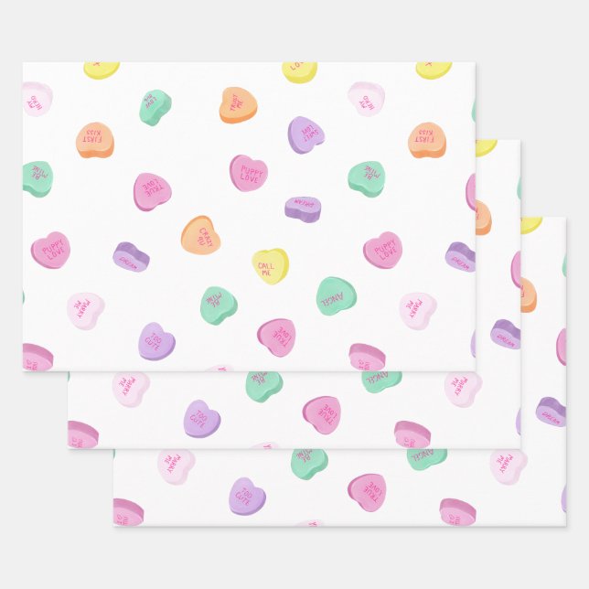 Feuille De Papier Cadeau Valentines Day Candy Hearts Motif (Lot)
