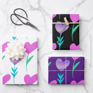 Feuille De Papier Cadeau Valentines modernes à motifs cardiaques