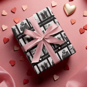 Feuille De Papier Cadeau Valentines modernes en noir et blanc Ajouter sa