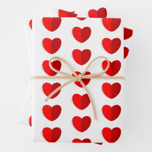 Feuille De Papier Cadeau Valentines Rouge Coeur Motif Blanc