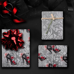 Feuille De Papier Cadeau Vampy Spike Stiletto   Rouge Rose Haut-talon Grung
