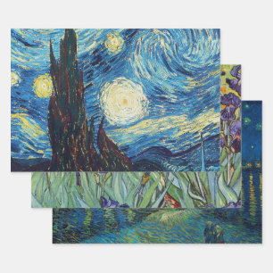 Feuille De Papier Cadeau Van Gogh Nuit étoilée Vintage Bleu Chef-d'œuvre