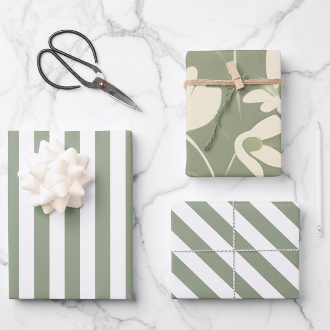 Feuille De Papier Cadeau Variété Vert Sauge Clair  (Recto)