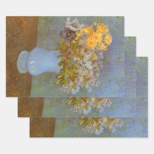 Feuille De Papier Cadeau Vase de lilas, de marguerites et d'anémones de Vin